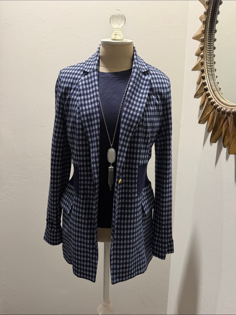 Womens Cabi Check Up Blazer Navy Check Jacket Size Small